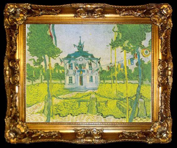 framed  Vincent Van Gogh The town hall in Auvers on 14 July 1890, ta009-2